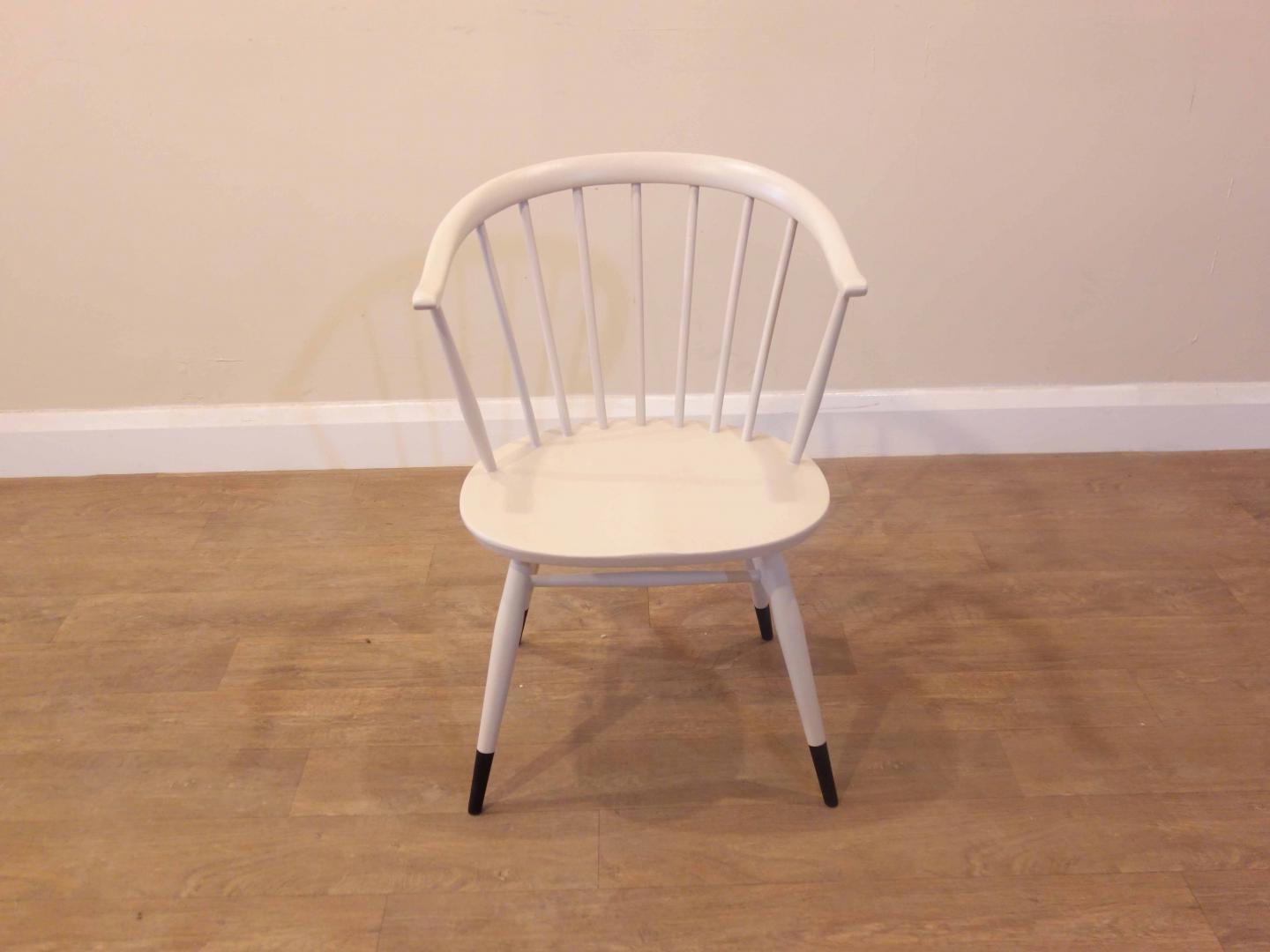 Vintage Ercol Cow-Horn Chair This item was sanded, painted and restored in our London based workshop, using Little Greene ‘Mushroom’ paint and clear varnish.
