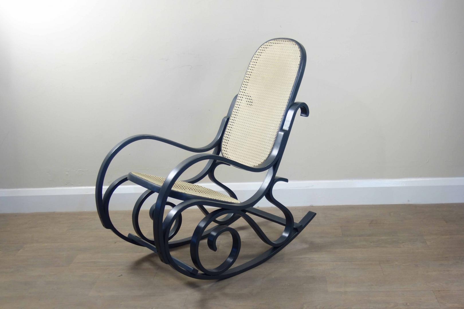 Vintage 1970's Rattan Bentwood Rocking Chair Height: 98cm, Width: 56cm, Depth: 92cm This item was cleaned and painted in our London based workshop, using Little Green ‘Lamp Black’ paint.