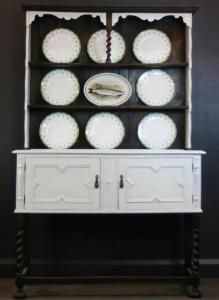 Ally worked on this traditional Welsh dresser hand painted in "Steamed Milk" with restored dark wooden features and Barley Twist legs.